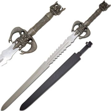 Medieval Warrior Fantasy Double Demon Sword with Leather Case